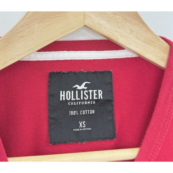 Hollister Red Embroidered Logo Crew Neck Long Sleeve T-Shirt Size XS Preppy - Picture 4 of 8